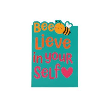 Imagem de Caderno Borrachudo com Tema Bee Lieve in Yourself, Design de Abelha, Turquesa e Rosa