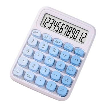 Imagem de Calculadora fofa Tela LCD grande de 12 dígitos Botão redondo grande gradiente colorido doce Calculadora de fonte de alimentação dupla adequada para escritório, escola, casa para (Azul)
