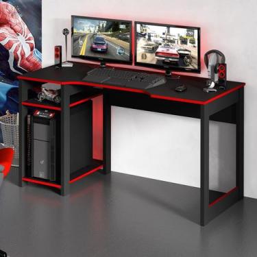 Imagem de Mesa Gamer Escrivaninha Tecno Reversível Preta Vermelho - Tecno Mobili