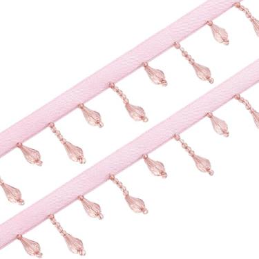 Imagem de OLYCRAFT Fita de strass rosa com 3 metros de acabamento de franja com contas decorativas, fitas de borlas para casamento, noiva, artesanato, decoração de roupas de casa