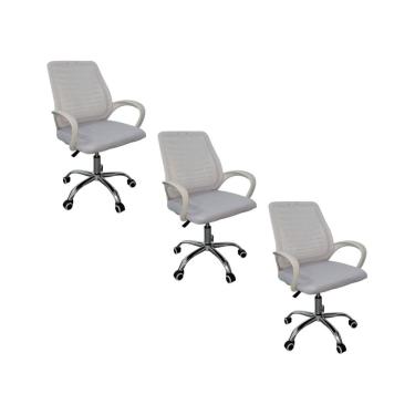 Imagem de Kit 3 Cadeiras de Escritorio Esteirinha Tela Mesh Branco