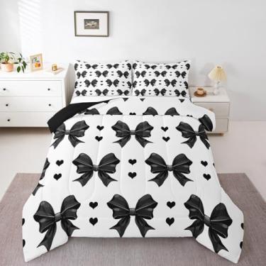 Imagem de Erosebridal Conjunto de edredom com laço, desenho animado e coração, tamanho king, para quarto de crianças, meninos, meninas, adolescentes, estilo princesa sonhadora, conjunto de edredom de gravata