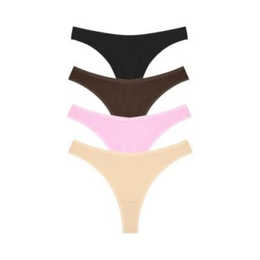 Imagem de Tangas De Algodão Listradas Femininas De Cintura Baixa 4PCS Sexy G-Str