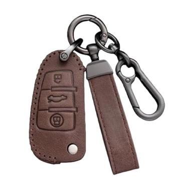 Imagem de Capa de couro genuíno para chave, compatível com audi a4l q8 q3 q2l a5 a8l a6l q5l q7 tt a3, acessórios de capa de carro(C- Brown)