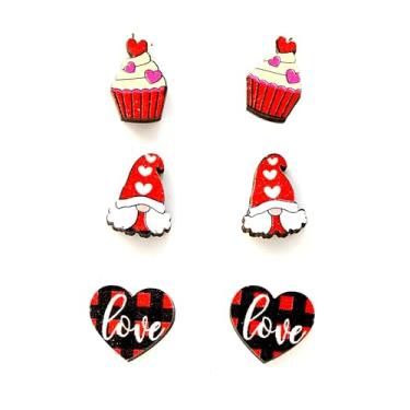 Imagem de Conjunto de brincos de acrílico em forma de coração de amor para mulheres e meninas leves rosa envelope flecha coração urso fita gota brincos de presente de joias de feriado, Resina Madeira, Ágata