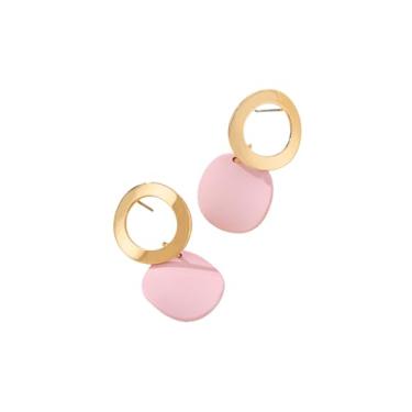 Imagem de Um par de brincos femininos com padrão de onda geométrico de disco redondo adequado para uso diário e férias, rosa