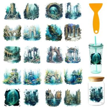 Imagem de GOMAKERER 20 peças Ocean Empire UV DTF Cup Wraps, adesivos de transferência UV DTF de 4,3 x 9,4 polegadas Ocean Thmem UV DTF decalques de transferência à prova d'água para garrafas de vidro de 473 ml