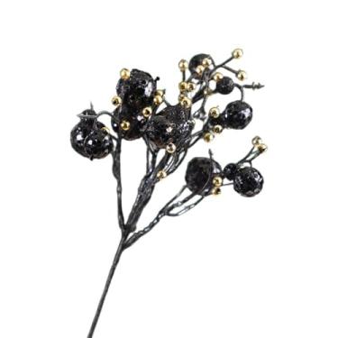 Imagem de Guirlanda de árvore de Natal reutilizável de frutas artificiais 29 cm, enfeite de Natal com flores falsas realistas de Natal (preto)