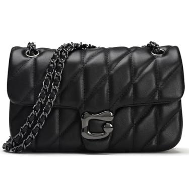 Imagem de Bolsa tiracolo acolchoada para mulheres moderna - Bolsa de ombro feminina de couro, bolsa de mão de designer para noite com alça de corrente, Preto - 1