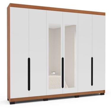Imagem de Guarda-roupa Casal 6 Portas com Espelho Madrid Branco/Freijó