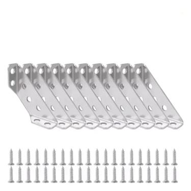 Imagem de 1 – 12 peças universal suporte de canto de aço inoxidável fixadores de móveis suportes angulares conector prateleiras suporte de armário quadros (10 conjuntos)