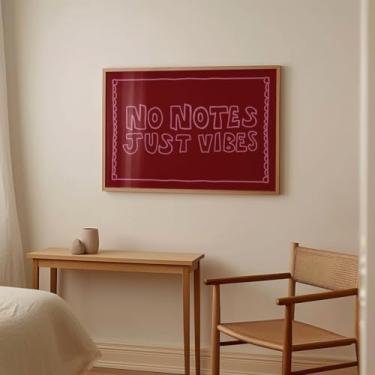 Imagem de No Notes Just Vibes Impressão de Arte de Parede Citação Minimalista Pintura em Tela Vermelha Negrito para Escritório Sala de Estar Decoração de Casa Sem Moldura