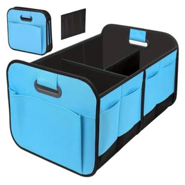 Imagem de Caixa organizadora de carro, caixa de armazenamento de material de tecido Oxford, grande capacidade, dobrável ao ar livre (azul)