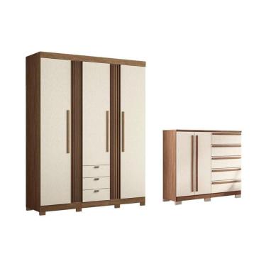 Imagem de Guarda Roupa 2 Peças (1guardaroupa+1cômoda) Qc253 Jatoba/areia - Santos Andirá