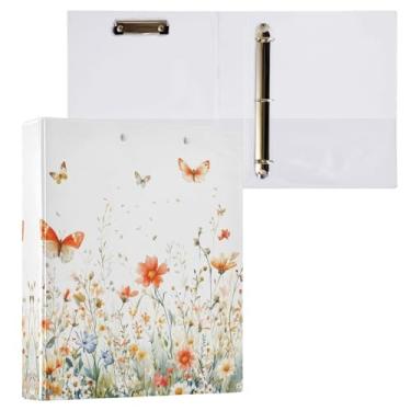 Imagem de STAYTOP Organizador de fichário redondo de flores silvestres e borboletas, fichário de 3 anéis com prancheta (carta A4), fichário fofo para material de escritório escolar