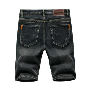 Imagem de Bermuda Jeans Masculina De Verão Com Elastano, Corte Reto, Casual, Azu