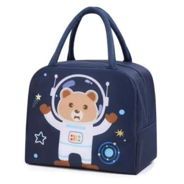 Imagem de Bolsa Térmica Marmita Lancheira Sacola Em Poliéster Com Ziper De Segurança Impermeável 7 Litros Cinza, Preta, Rosa, Azul e Vermelha Trabalho Academia Escola Passeio PREMIUM SYANG (Urso Astronauta)