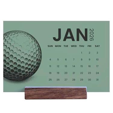 Imagem de Calendário de mesa minimalista mensal 2026 - cartões de 10 x 15 cm com suporte de madeira - presente de decoração de casa (golfe (verde))