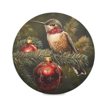 Imagem de STAYTOP Jogo americano redondo com bola de Natal e beija-flor 4 peças, tapetes de mesa antiderrapantes fáceis de limpar para decoração de mesa de festa e churrasco em casa