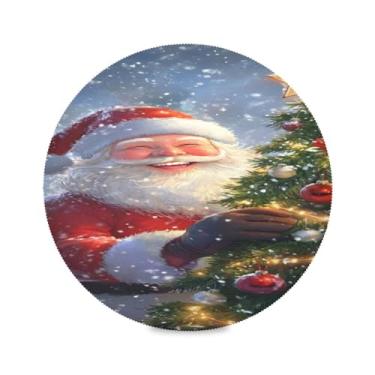 Imagem de STAYTOP Jogo americano redondo de Papai Noel feliz 6 peças, tapetes de mesa antiderrapantes fáceis de limpar para decoração de mesa de festa de churrasco em casa
