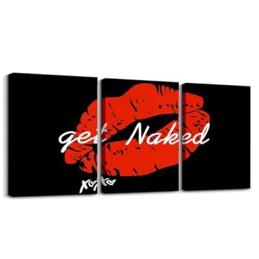 Imagem de Feelyou Sexy Red Lips Picture Wall Decor Get Naked Canvas Wall Art for Living Room for Couple Lover Men Women Funny Quotes Office Wall Artwork Posters Modern Fashion Wall Painting 30.5 cm x 40.6 cm 3