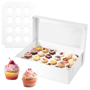 Imagem de 5pçs Caixas Cupcakes 24 Unidades com Janela, Recipientes Mini-Cupcake Papelão Ondulado Inserções Altura Ajustável para Confeitaria Sobremesas Biscoitos Muffins Festas (39x28x10cm)