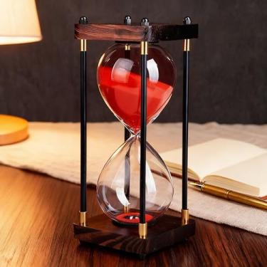 Imagem de YANGYIXIN Temporizador de ampulheta grande vintage de 60 minutos com moldura de madeira para decoração moderna de casa, cozinha ou escritório | Fluxo de areia preciso e visual calmante