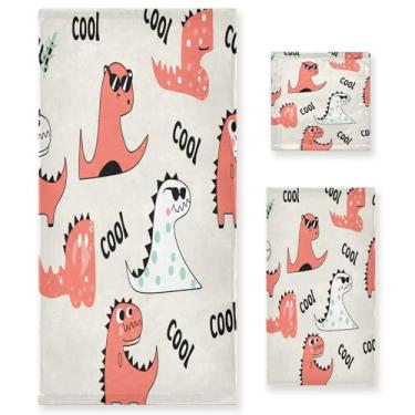 Imagem de xigua Conjunto de toalhas de banheiro de dinossauros de desenho animado absorvente macio 3 peças toalha de banho toalha de mão toalhas decorativas para banheiro, academia, hotel, praia, piscina