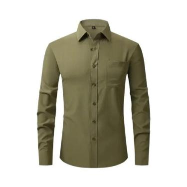 Imagem de Camisa Social Masculina Slim Fit De Manga Longa Elástica Tamanho EUA P