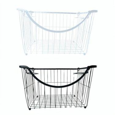 Imagem de Cesto Retangular Organizador Empilhável Com Alças - Mor, Branco