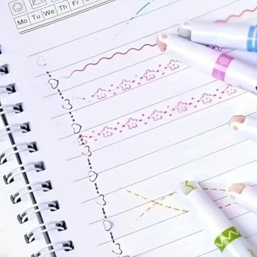 Imagem de Kit 6 Canetas Carimbo Decorativas de Formas p/Caderno Planner Escolar Infantil Criativa Material Escolar