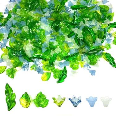 Imagem de Crzbeadss 350 peças de contas de flores e folhas de acrílico para fabricação de joias, contas de folhas sortidas de acrílico, kit de plantas, contas de joias DIY para pulseira, colar, colar, brinco