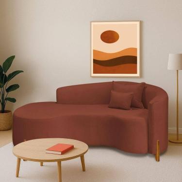 Imagem de Divã Recamier Curvo Sala De Estar Recepção Inglaterra 180cm Pés Madeira Lado Esquerdo Bouclé Terracota