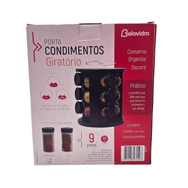 Imagem de Porta Condimento Redondo Giratório 9 Potes Vidro Line - Belakaza