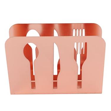 Imagem de Suporte de guardanapo de aço inoxidável garfo de faca padrão de recorte vazado organizador de suporte de papel tetragonum independente para mesas de jantar de cozinha (ouro rosa)