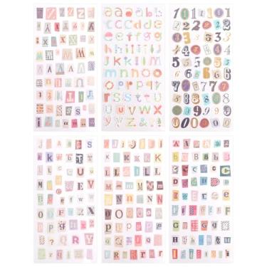 Imagem de Adesivos vintage de 6 folhas, adesivos de números do alfabeto de graffiti, decalques autoadesivos para álbum de recortes faça você mesmo, álbum de recortes, artesanato, arte