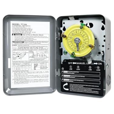 Imagem de Interruptor de horário mecânico T104 208-277 VAC 5HP 40A DPST Temporizador eletromecânico resistente de substituição manual 24 horas até 12 ON/Off 1-12 ciclos por dia para bomba de piscina, aquecedor