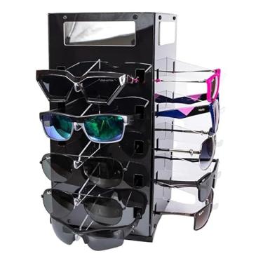 Imagem de Organizador de Óculos de Sol, Expositor de Acrílico para 20 Óculos, Preto e Transparente, Suporte de Parede ou Mesa