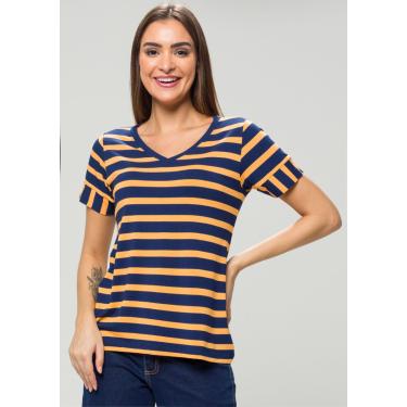 Imagem de Blusa Pau a Pique Listrada Laranja e Marinho
