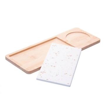 Imagem de Conjunto Petisqueira Terrazo Vidro com Colher e Bandeja Lyor