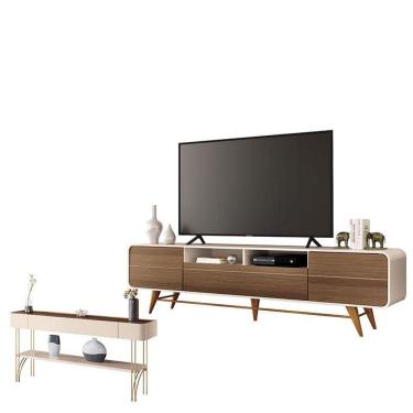 Imagem de Rack Bancada época Com Aparador Vivant Castanho Off White - Hb Móveis