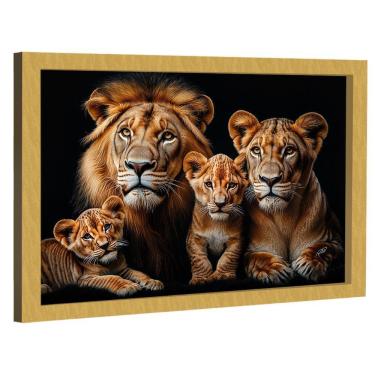Imagem de Quadro Decorativo Família De Leões No Preto