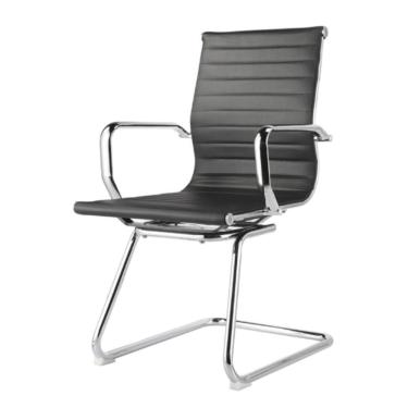 Imagem de Cadeira Escritório Giratória Diretor Baixa Sevilha Esteirinha Rivatti Em Pu Preto Base Fixa Cromada