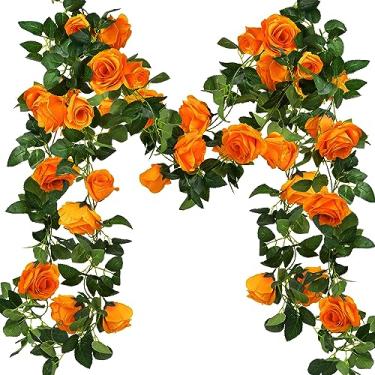 Imagem de FiveSeasonStuff Pacote com 4 flores de seda rosa, guirlanda, flores artificiais, decoração floral, para casamento, chá de bebê, aniversário, jardim, Madarin Orange
