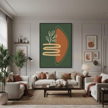 Imagem de Quadro Canvas Boho Orgânico Verde Musgo 70X50Cm Mold Preta - Quadros O