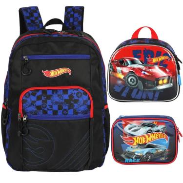 Imagem de Kit Mochila Lanch Estojo Escolar Menino Bolsa Hot Wheels-Masculino