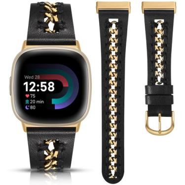 Imagem de Pulseira de couro Minyee com corrente dourada para Fitbit Versa