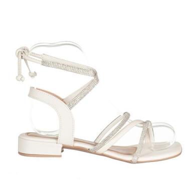 Imagem de Sandália Feminina Salto Baixo com Brilho De Amarrar - AZZAV, Branco, 3
