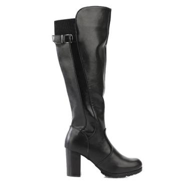 Imagem de Bota Feminina Cano Longo Mooncity Salto Grosso 73172 Preto, 38, Preto
