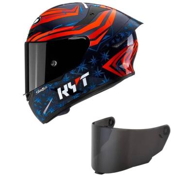 Imagem de Capacete KYT TT Course Fernandez 2022 Azul e Vermelho Mais Viseira Fumê-Masculino